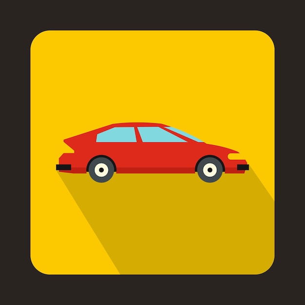 Icono de coche rojo en estilo plano sobre un fondo amarillo