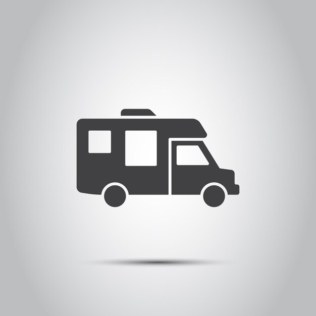 Icono de coche RV en estilo plano Ilustración vectorial de campista en un fondo aislado Concepto de negocio de señales de transporte