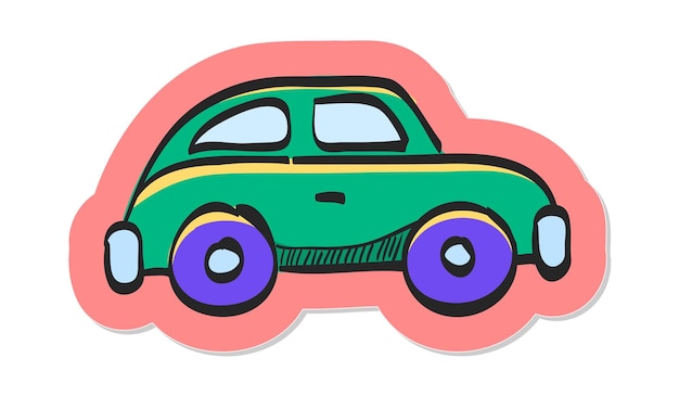 Vector icono de coche verde dibujado a mano en la ilustración de vector de estilo de etiqueta