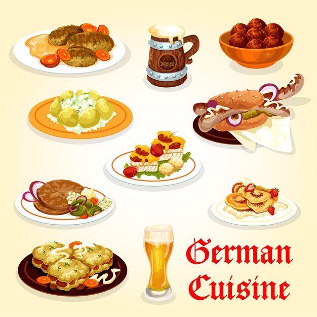 Vector icono de la cocina alemana para el diseño del menú oktoberfest