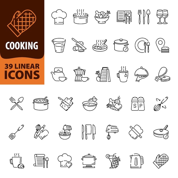 Icono de cocina Conjunto de iconos de cocina Estilo Liner