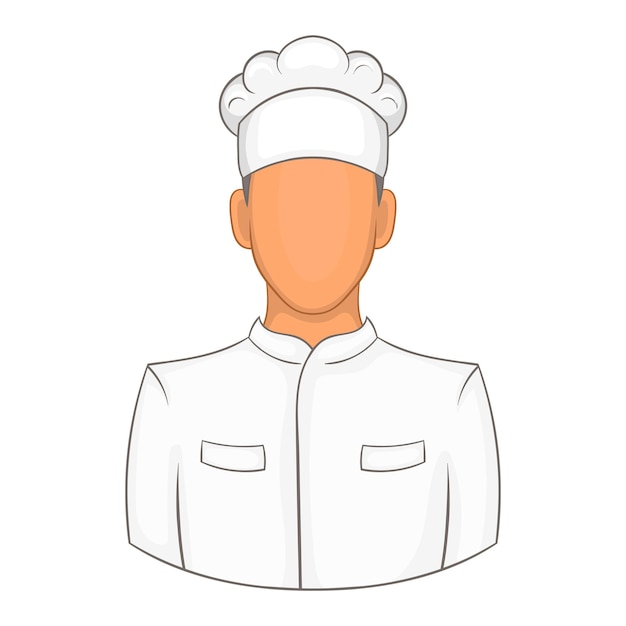 Icono de cocinero en estilo de dibujos animados sobre un fondo blanco.