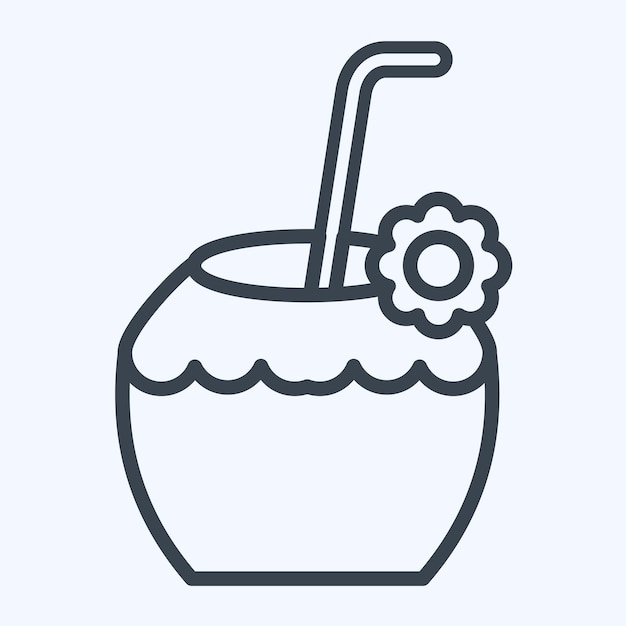 Icono de coco relacionado con el estilo de línea de símbolos de Hawai diseño simple editable