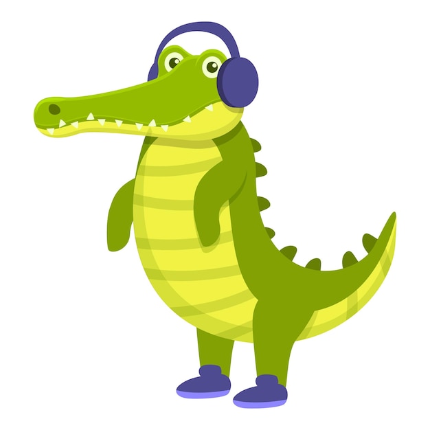 Icono de cocodrilo con auriculares Icono vectorial de cocodril con auriculas para diseño web aislado sobre fondo blanco
