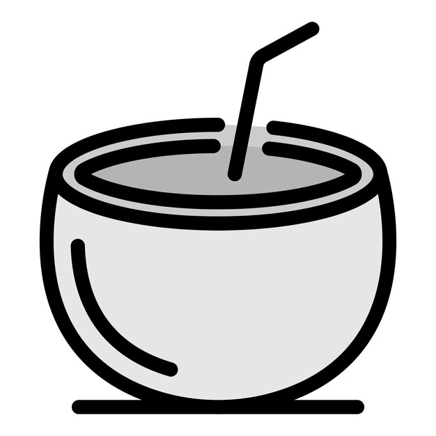 El icono del cóctel de coco es un icono vectorial de cóctels de coco de contorno de color plano aislado