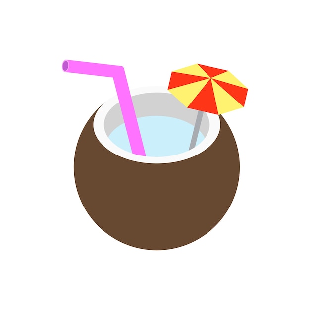Icono de cóctel de coco en estilo isométrico 3d aislado sobre fondo blanco