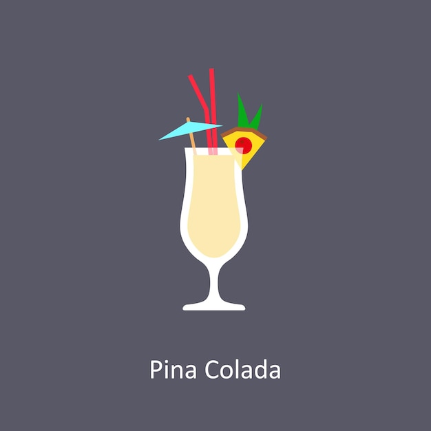 Icono de cóctel Piña Colada sobre fondo oscuro en estilo plano Ilustración vectorial