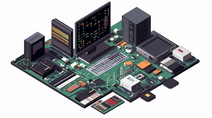 Vector icono de codificación de desarrollo de computadoras isométricas aislado