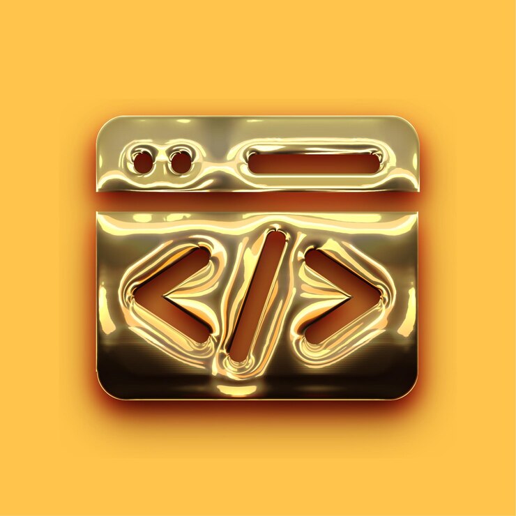 Vector icono de codificación web chrome gold premium con fondo amarillo personalizable