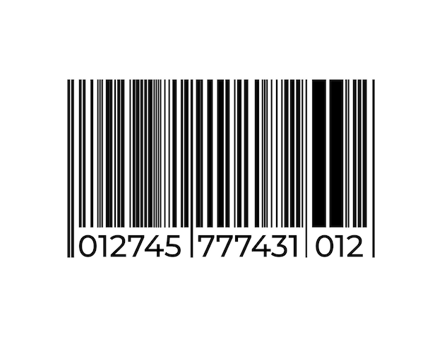 Vector icono de código de barras negro signo de código de barras signo de etiquetado del producto para escanear en el supermercado serie de números y líneas rectas verticales plantilla de etiqueta de identificación de vector de etiqueta de tienda