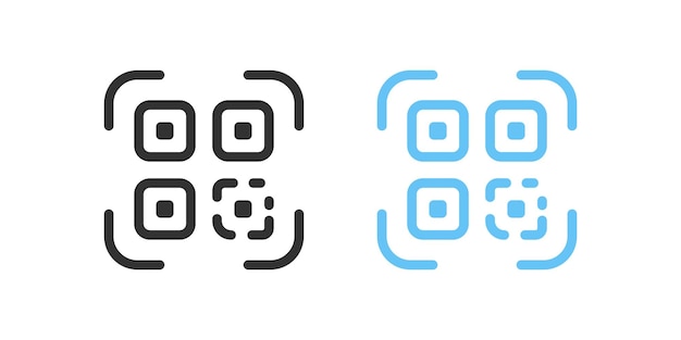 Icono de código de escaneo Signos de escáner QR Escaneo de teléfono Símbolo de código QR Símbolos de identificación Iconos de pago de tecnología Color azul negro Signo vectorial