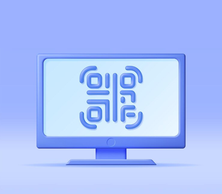Vector icono de código qr 3d en la pantalla del ordenador
