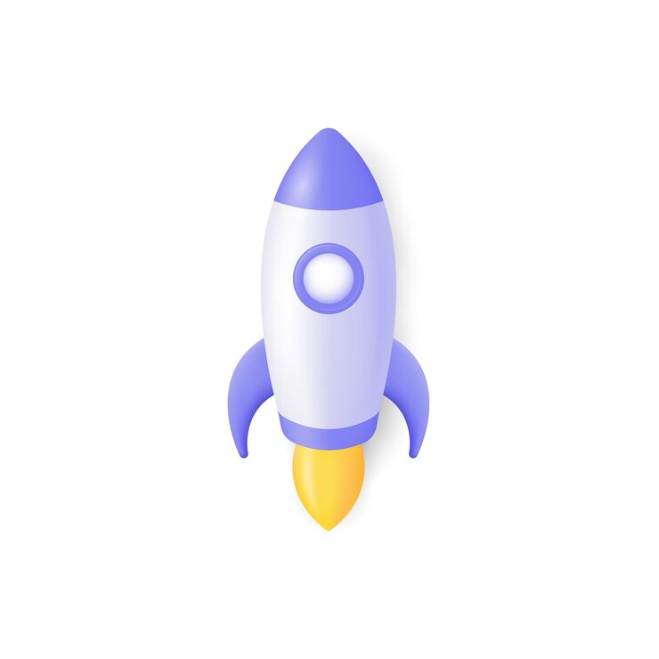 Vector icono de cohete 3d en el concepto de nave espacial de juguete de estilo minimalista de dibujos animados de iniciar una empresa nueva