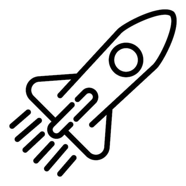 Icono de cohete espacial volador Contorno de icono de vector de cohete espacial volador para diseño web aislado en fondo blanco