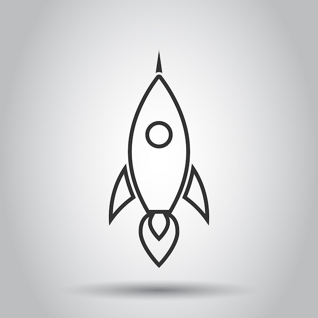 Icono de cohete en estilo plano Ilustración de vector de lanzamiento de nave espacial sobre fondo blanco aislado Concepto de negocio Sputnik