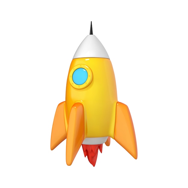 Vector icono de cohete de nave espacial de estilo de dibujos animados en 3d lanzamiento de nave espacial icono de cohete 3d lanzar producto de negocio en el mercado concepto de negocio de inicio ilustración vectorial