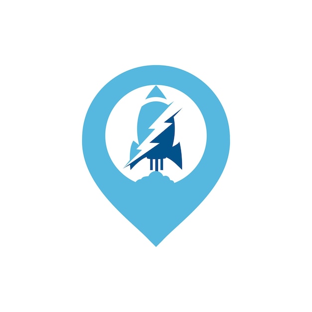 Icono de cohete con rayo y logotipo de alfiler