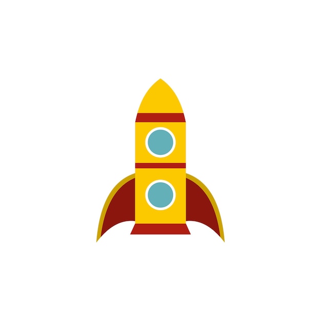 Icono de cohete retro en estilo plano sobre un fondo blanco