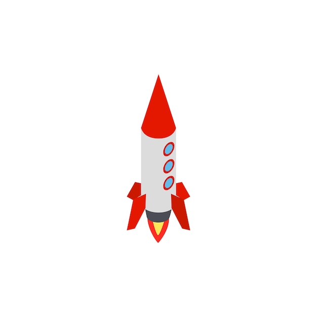 Icono de cohete rojo y gris en estilo isométrico 3d aislado sobre fondo blanco Símbolo de espacio y vuelo