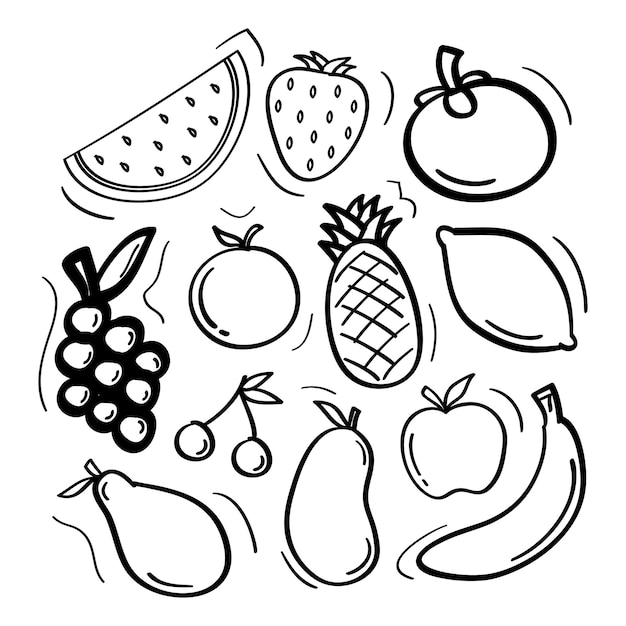 Vector icono de colección de frutas dibujadas a mano en estilo garabato