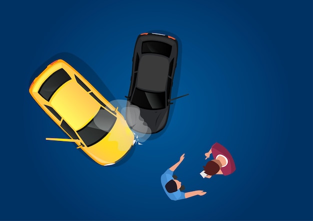 Icono de colisión del vehículo de la vista superior del accidente automovilístico, ambos conductores están de acuerdo en la culpabilidad y los daños