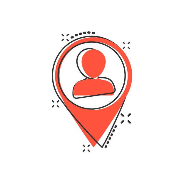 Icono de colocación en estilo cómico Personas pin vector ilustración de dibujos animados en fondo blanco aislado Concepto de negocio de navegación efecto de salpicaduras
