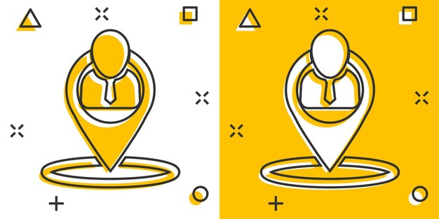 Icono de colocación en estilo cómico Personas pin vector ilustración de dibujos animados en fondo blanco aislado Concepto de negocio de navegación efecto de salpicaduras