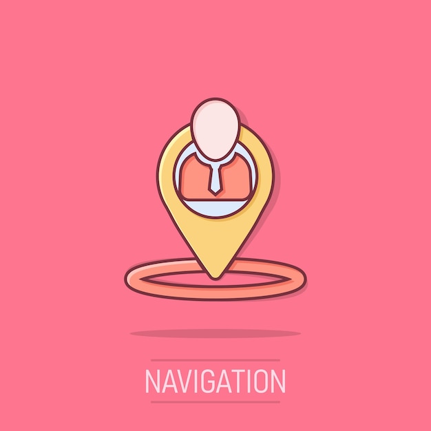 Icono de colocación en estilo cómico Personas pin vector ilustración de dibujos animados en fondo blanco aislado Concepto de negocio de navegación efecto de salpicaduras