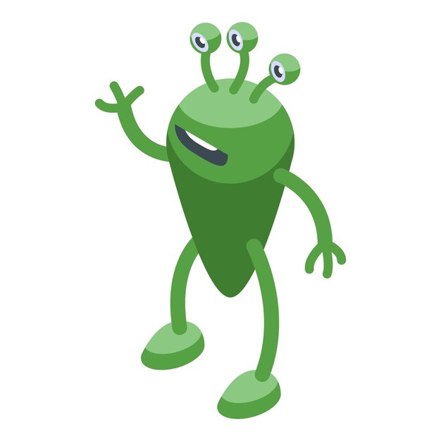 El icono de color alienígena verde es el vector isométrico de la criatura animal