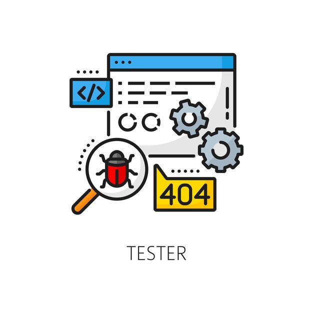 Icono de color del contorno del trabajo de desarrollo web del probador