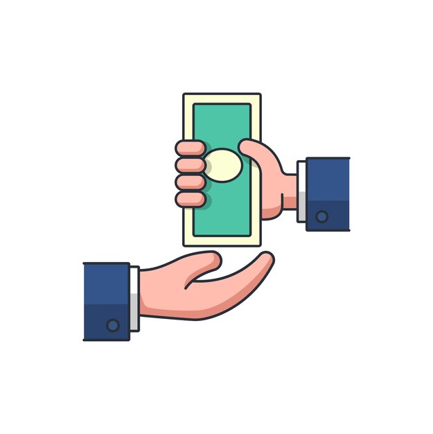 Icono de color delgado de dinero dando mano negocios y finanzas concepto vector ilustración