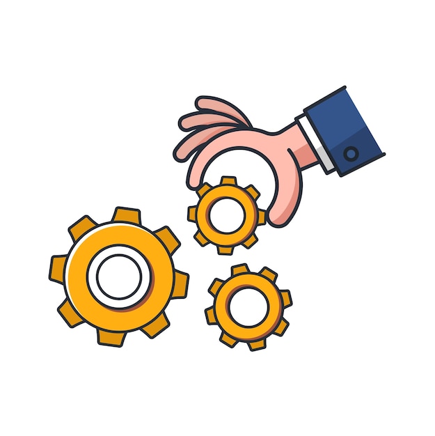 Icono de color delgado de la mano dar cog para el negocio de la máquina y el concepto de finanzas ilustración vectorial