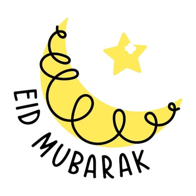 Un icono de color dibujado a mano de eid mubarak