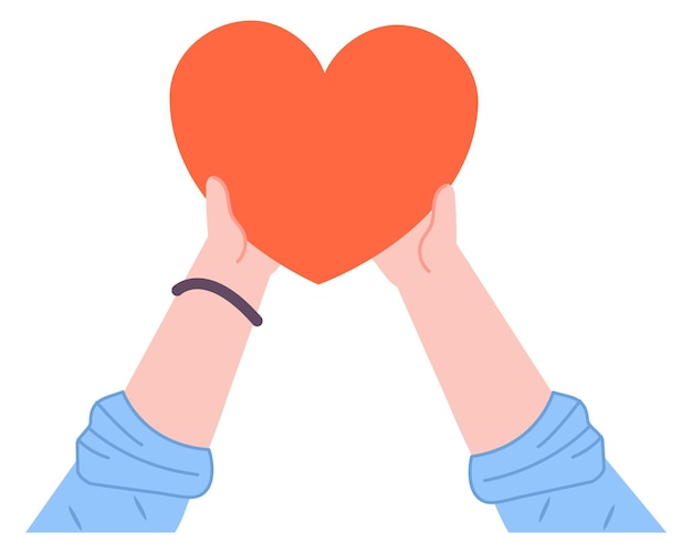 Icono de color de la donación Corazón rojo en manos humanas