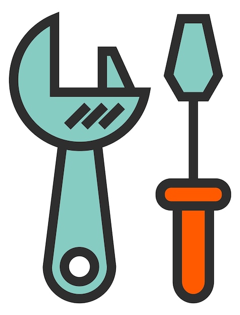 Icono de color de herramientas de mano Llave de metal y destornillador