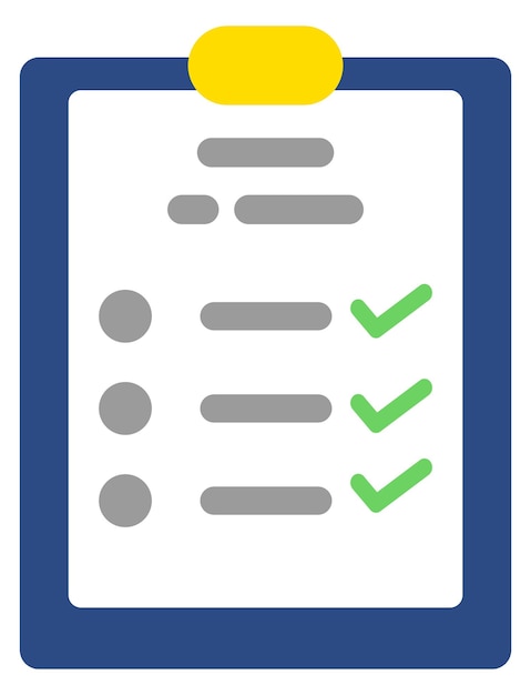 Ícono de color de la lista de comprobación Documento en el portapapeles Examen de prueba aislado en fondo blanco