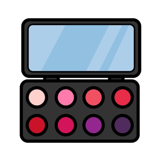 El icono de color plano es una simple caja de polvo rectangular de cosméticos glamorosos lineales con un espejo