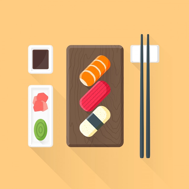 icono de color plano sushi set