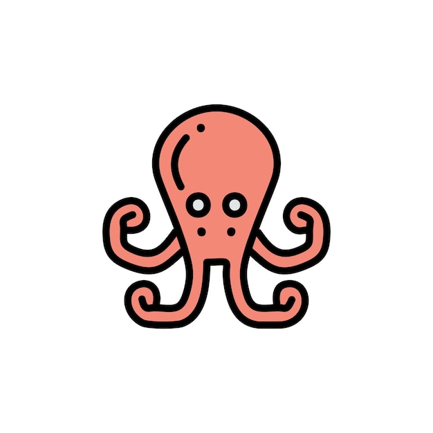 El icono de color del pulpo rojo Ilustración vectorial de criaturas marinas Diseño de símbolos de animales marinos