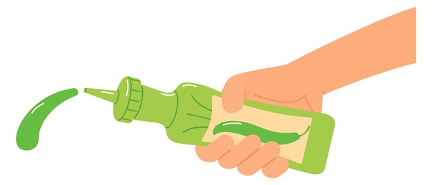 El icono de color de la salsa picante verde en la mano