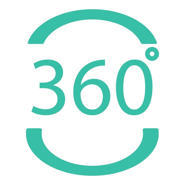 Un icono de color teal que representa una rotación o vista de 360 grados