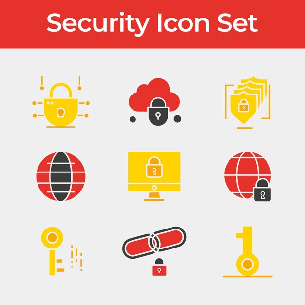Icono de color de vector de seguridad libre Conjunto que incluye la clave de protección de seguridad