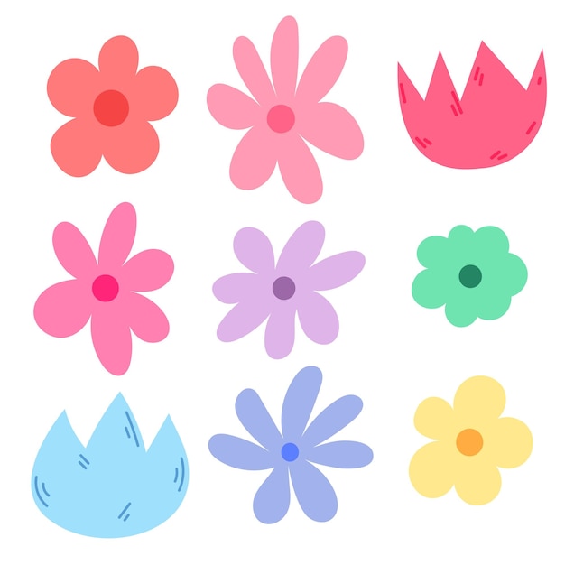 Icono de color vectorial conjunto con varias flores de colores