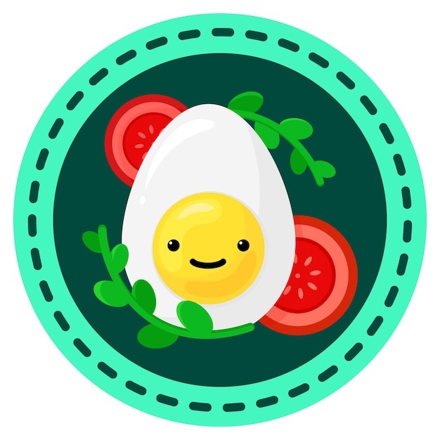 Vector icono de color vectorial con desayuno. huevo con tomates y hierbas. estilo de dibujos animados para niños.