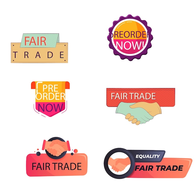 icono de comercio justo Colección de juegos de relleno plano