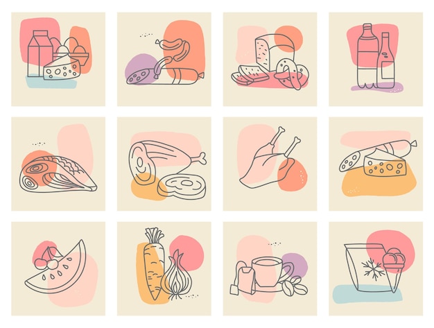 Ícono de comestibles ambientado en un estilo de tinta moderno con manchas coloridas Departamentos de tiendas ilustración vectorial