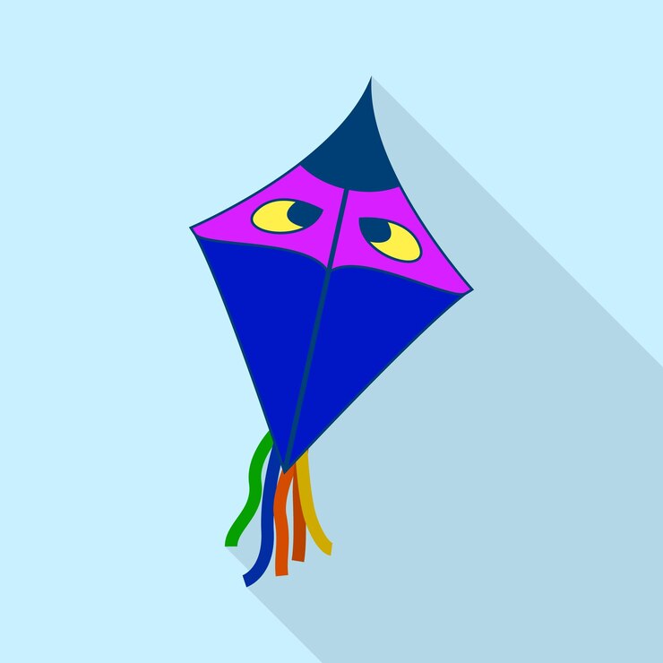 Vector icono de cometa azul con ojos ilustración plana de cometa azul con icono de vector de ojos para diseño web