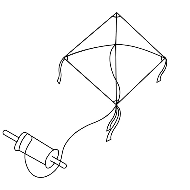 El icono de la cometa es una ilustración vectorial continua de dibujo de una línea.
