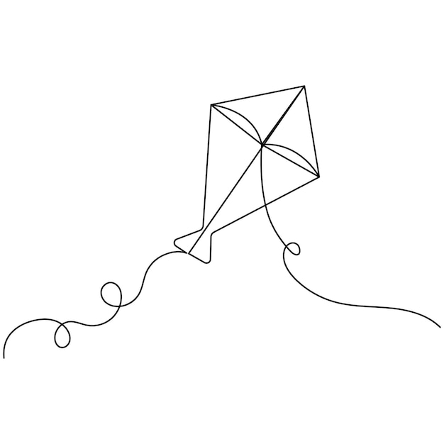 El icono de la cometa es una ilustración vectorial continua de dibujo de una línea.