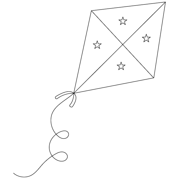 El icono de la cometa es una ilustración vectorial continua de dibujo de una línea.